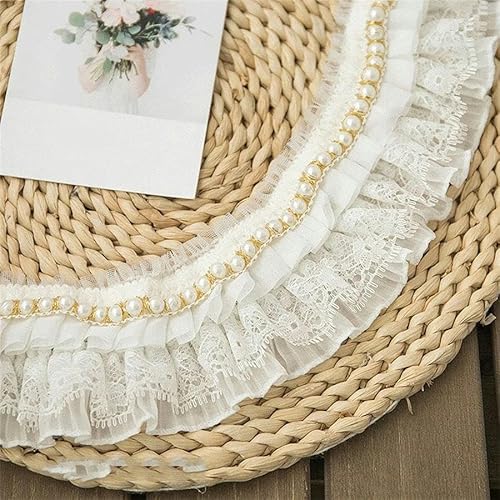 Zurückziehende Seite, Hochzeit DIY Perlen Perle Doppelschicht Spitze Applikation Stoff weiß 6,5 cm 1 Yard umweltfreundlich von FOELANNE