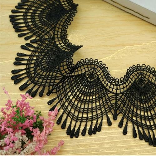 Zurückziehende Seite, Muschelwellen besticktes Organza-Spitzenband, 6,5 cm, mehrfarbig, 1 Yard, for Basteln(Black) von FOELANNE
