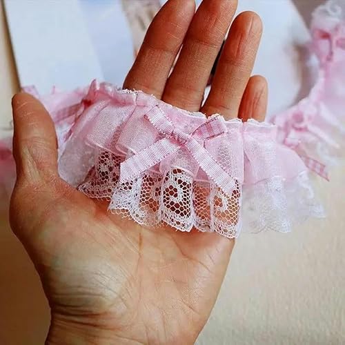 Zurückziehende Seite, Spitzenapplikation, DIY, Nähen, Basteln, for Kleidung, Hüte, Heimtextilien, weiß, rosa, Polyester-Baumwoll-Voile, 5 cm breit, 1 Yard(Pink) von FOELANNE