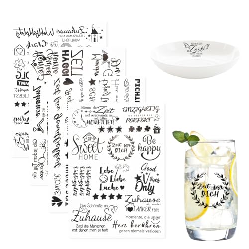 Rub On Sticker, 4 Stück Sprüche Rub On Folie Transferaufkleber - Sprüche Deko,Bessere Klebstoffqualität, Rub On Folie für Raysin Keraflott Möbel,Keramik,Glas,Kerzen Rub On Sticker, 4 Stück Sprüche Rub On Folie Transferaufkleber - Sprüche Deko,Bessere Klebstoffqualität, Rub On Folie für Raysin Keraflott Möbel,Keramik,Glas,Kerzen von FOGARI