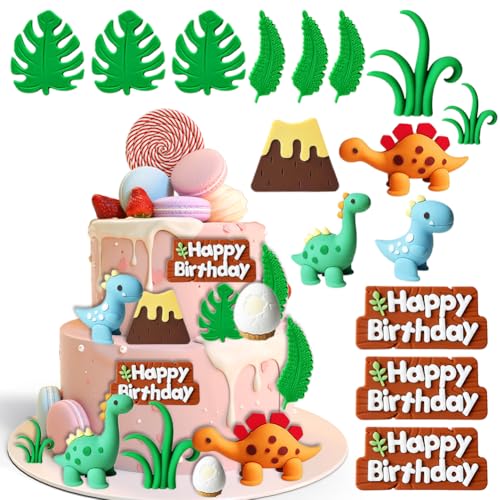16 Stück Kuchendeko Dinosaurier Set,Dino Tortendeko,Dino Geburtstag Deko,Dino Geburtstag Deko,Dschungel Tortendeko Junge,Dinosaurier Party Kuchen Dekoration für Kinder von FOGARI