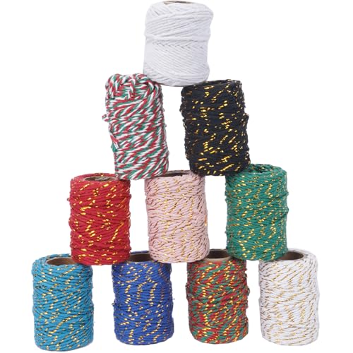 FOGAWA 10 Farbe Makramee Garn Volltonfarbe Mit goldenem Faden Baumwollgarn 2mm x 20m Makramee Corde Baumwollkordel Baumwollseil für DIY Handwerk, Pflanzenaufhänger, Wandbehang Dekoration von FOGAWA
