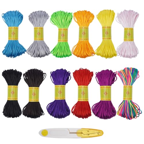 FOGAWA 12 Rollen Satin Nylonschnur für Armbänder 1.5 mm 240 Meters Satinkordel Nylon Rattail Seide Satinbänder Satinschnur für Halsketten Armbänder Schmuckherstellung Chinesische Knotenschnur von FOGAWA
