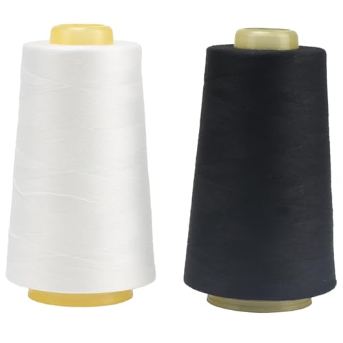 FOGAWA 2 Rollen Nähgarn Polyester Nähgarn Nähmaschinengarn, 40s/2, 3000 yards, Garnspule Overlockgarn für Näharbeiten, Quilten, Patchwork, Kleidung(Weiß + Schwarz) von FOGAWA