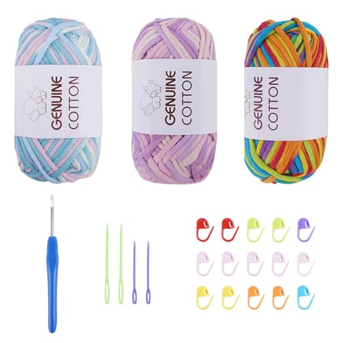 FOGAWA 3 Stück Einfach Garn Häkelgarn für Anfänger Grobes Baumwolle Garn zum Stricken und Häkeln Strickgarn mit Häkelzubehör für Körbe Teppiche (Gemischte Farben, Rosa, Lila, Regenbogenfarben) FOGAWA 3 Stück Einfach Garn Häkelgarn für Anfänger Grobes Baumwolle Garn zum Stricken und Häkeln Strickgarn mit Häkelzubehör für Körbe Teppiche (Gemischte Farben, Rosa, Lila, Regenbogenfarben) von FOGAWA