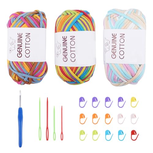 FOGAWA 3 Stück Einfach Garn Häkelgarn für Anfänger Grobes Baumwolle Garn zum Stricken und Häkeln Strickgarn mit Häkelzubehör für Körbe Teppiche (Regenbogen, Gemischte Farben, Sonnenaufgangsrot) FOGAWA 3 Stück Einfach Garn Häkelgarn für Anfänger Grobes Baumwolle Garn zum Stricken und Häkeln Strickgarn mit Häkelzubehör für Körbe Teppiche (Regenbogen, Gemischte Farben, Sonnenaufgangsrot) von FOGAWA