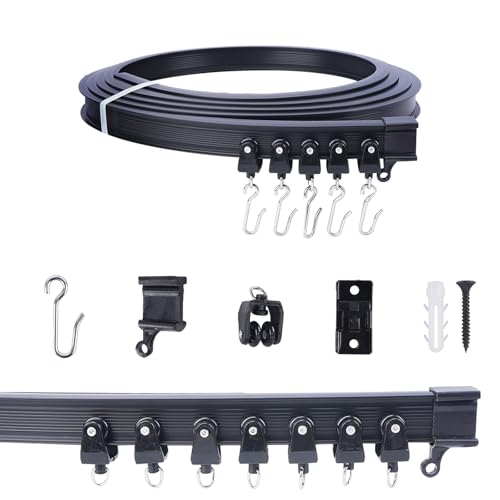 FOGAWA 3m Vorhangschiene mit 24 S Haken, Deckenvorhangschiene, Flexible Gardinenschiene, Gebogen, Deckenschiene für Duschvorhangstange, Raumteiler, Vorhangschienensystem Deckenmontage, Schwarz FOGAWA 3m Vorhangschiene mit 24 S Haken, Deckenvorhangschiene, Flexible Gardinenschiene, Gebogen, Deckenschiene für Duschvorhangstange, Raumteiler, Vorhangschienensystem Deckenmontage, Schwarz von FOGAWA