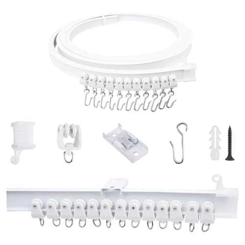 FOGAWA 3m Vorhangschiene mit 24 S Haken, Deckenvorhangschiene, Flexible Gardinenschiene, Gebogen, Deckenschiene für Vorhänge, Duschvorhangstange, Raumteiler, Vorhangschienensystem Deckenmontage, Weiß FOGAWA 3m Vorhangschiene mit 24 S Haken, Deckenvorhangschiene, Flexible Gardinenschiene, Gebogen, Deckenschiene für Vorhänge, Duschvorhangstange, Raumteiler, Vorhangschienensystem Deckenmontage, Weiß von FOGAWA