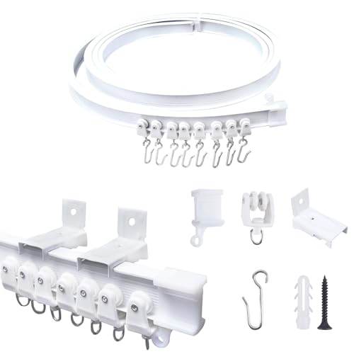 FOGAWA 3m Vorhangschiene wandmontage mit 24 S Haken, Wandvorhangschiene, Flexible Gardinenschiene, Gebogen, Wandschiene für Duschvorhangstange, Raumteiler, Vorhangschienensystem mit Wandhalterung Weiß FOGAWA 3m Vorhangschiene wandmontage mit 24 S Haken, Wandvorhangschiene, Flexible Gardinenschiene, Gebogen, Wandschiene für Duschvorhangstange, Raumteiler, Vorhangschienensystem mit Wandhalterung Weiß von FOGAWA