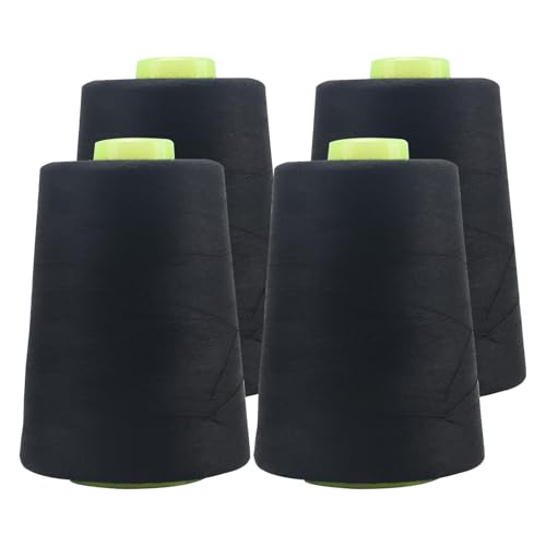 FOGAWA 4 Rollen * 5000 yards Nähgarn Polyester Nähgarn Nähmaschinengarn, 40s/2, Garnspule Overlockgarn für Näharbeiten, Quilten, Patchwork, Kleidung(Schwarz) von FOGAWA