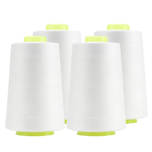 FOGAWA 4 Rollen * 5000 yards Nähgarn Polyester Nähgarn Nähmaschinengarn, 40s/2, Garnspule Overlockgarn für Näharbeiten, Quilten, Patchwork, Kleidung(Weiß) von FOGAWA