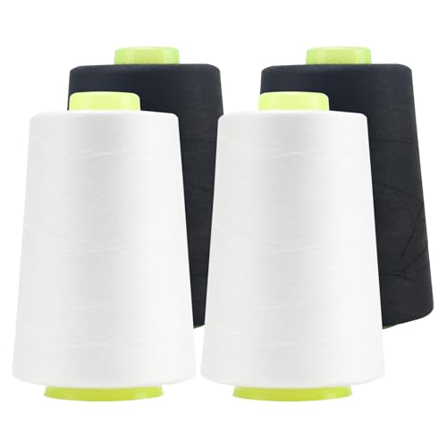 FOGAWA 4 Rollen * 5000 yards Nähgarn Polyester Nähgarn Nähmaschinengarn, 40s/2, Garnspule Overlockgarn für Näharbeiten, Quilten, Patchwork, Kleidung(Weiß*2 + Schwarz*2) von FOGAWA