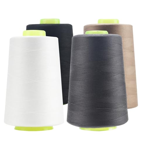 FOGAWA 4 Rollen * 5000 yards Nähgarn Polyester Nähgarn Nähmaschinengarn, 40s/2, Garnspule Overlockgarn für Näharbeiten, Quilten, Patchwork, Kleidung(Weiß + Schwarz + Khaki 3314 + Grau 3107) von FOGAWA