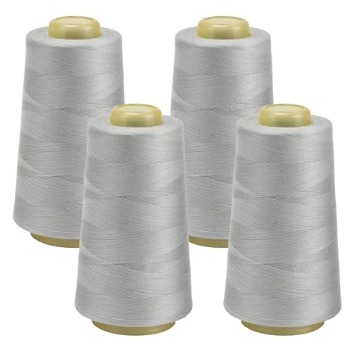 FOGAWA 4 Rollen Nähgarn Polyester Nähgarn Nähmaschinengarn, 40s/2, 3000 yards, Garnspule Overlockgarn für Näharbeiten, Quilten, Patchwork, Kleidung(Hellgrau 3021) von FOGAWA