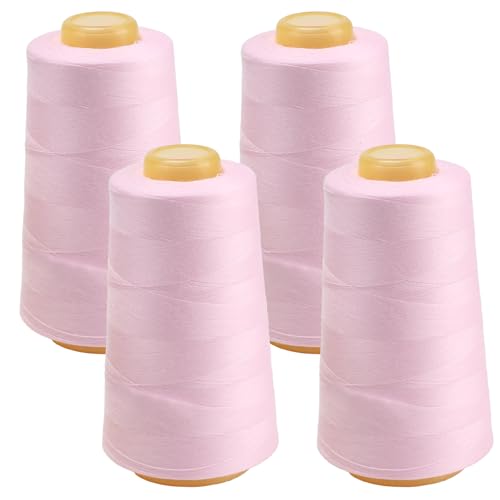 FOGAWA 4 Rollen Nähgarn Polyester Nähgarn Nähmaschinengarn, 40s/2, 3000 yards, Garnspule Overlockgarn für Näharbeiten, Quilten, Patchwork, Kleidung(Rosa 2257) von FOGAWA