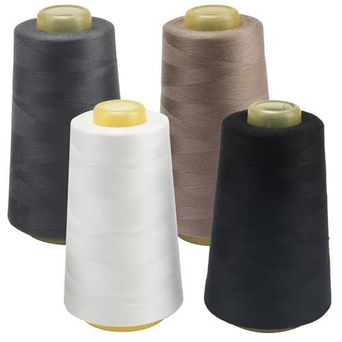 FOGAWA 4 Rollen Nähgarn Polyester Nähgarn Nähmaschinengarn, 40s/2, 3000 yards, Garnspule Overlockgarn für Näharbeiten, Quilten, Patchwork, Kleidung(Schwarz+ Weiß+ Khaki 3314+ Grau 3107) von FOGAWA