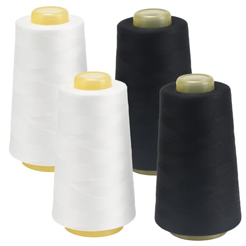 FOGAWA 4 Rollen Nähgarn Polyester Nähgarn Nähmaschinengarn, 40s/2, 3000 yards, Garnspule Overlockgarn für Näharbeiten, Quilten, Patchwork, Kleidung(Schwarz*2+Weiß*2) von FOGAWA