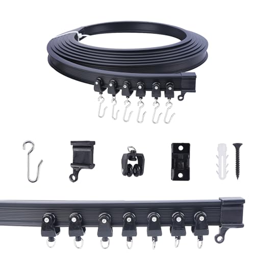 FOGAWA 5m Vorhangschiene mit 40 S Haken, Deckenvorhangschiene, Flexible Gardinenschiene, Gebogen, Deckenschiene für Duschvorhangstange, Raumteiler, Vorhangschienensystem Deckenmontage, Schwarz FOGAWA 5m Vorhangschiene mit 40 S Haken, Deckenvorhangschiene, Flexible Gardinenschiene, Gebogen, Deckenschiene für Duschvorhangstange, Raumteiler, Vorhangschienensystem Deckenmontage, Schwarz von FOGAWA