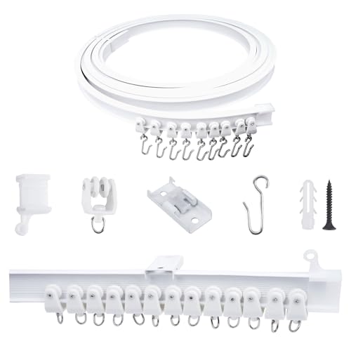 FOGAWA 5m Vorhangschiene mit 40 S Haken, Deckenvorhangschiene, Flexible Gardinenschiene, Gebogen, Deckenschiene für Vorhänge, Duschvorhangstange, Raumteiler, Vorhangschienensystem Deckenmontage, Weiß FOGAWA 5m Vorhangschiene mit 40 S Haken, Deckenvorhangschiene, Flexible Gardinenschiene, Gebogen, Deckenschiene für Vorhänge, Duschvorhangstange, Raumteiler, Vorhangschienensystem Deckenmontage, Weiß von FOGAWA