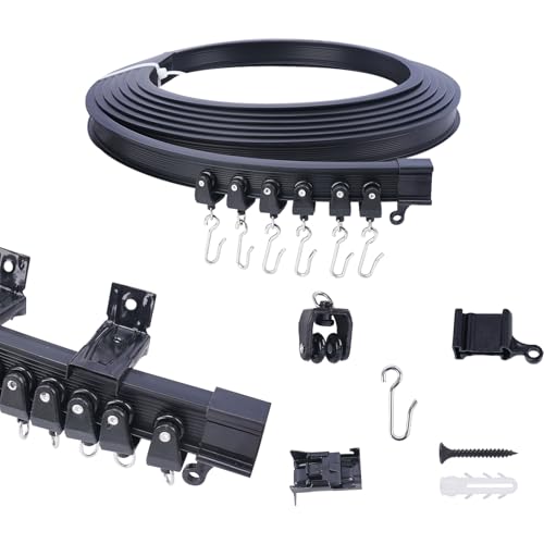 FOGAWA 5m Vorhangschiene wandmontage mit 40 S Haken, Wandvorhangschiene, Flexible Gardinenschiene, Wandschiene für Duschvorhangstange, Raumteiler, Vorhangschienensystem mit Wandhalterung, Schwarz FOGAWA 5m Vorhangschiene wandmontage mit 40 S Haken, Wandvorhangschiene, Flexible Gardinenschiene, Wandschiene für Duschvorhangstange, Raumteiler, Vorhangschienensystem mit Wandhalterung, Schwarz von FOGAWA