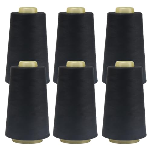 FOGAWA 6 Rollen Nähgarn Polyester Nähgarn Nähmaschinengarn, 40s/2, 3000 yards, Garnspule Overlockgarn für Näharbeiten, Quilten, Patchwork, Kleidung(Schwarz * 6) von FOGAWA