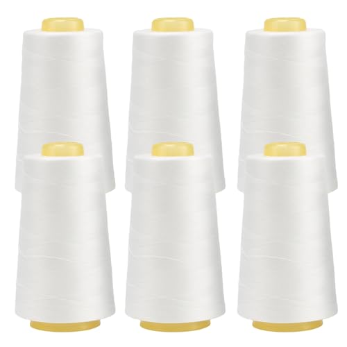 FOGAWA 6 Rollen Nähgarn Polyester Nähgarn Nähmaschinengarn, 40s/2, 3000 yards, Garnspule Overlockgarn für Näharbeiten, Quilten, Patchwork, Kleidung(Weiß * 6) von FOGAWA