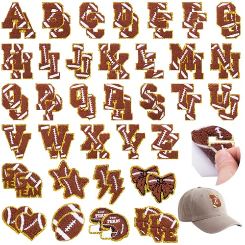 68 Stück Fußball-Chenille-Buchstaben-Aufnäher, selbstklebend, bestickt, Rugby-Aufnäher, inklusive 52 Buchstaben A-Z, 16 Fußballhelm-Schleife, Liebes-Team-Aufkleber, zum Aufnähen auf Reparaturflicken 68 Stück Fußball-Chenille-Buchstaben-Aufnäher, selbstklebend, bestickt, Rugby-Aufnäher, inklusive 52 Buchstaben A-Z, 16 Fußballhelm-Schleife, Liebes-Team-Aufkleber, zum Aufnähen auf Reparaturflicken von FOGWOWO
