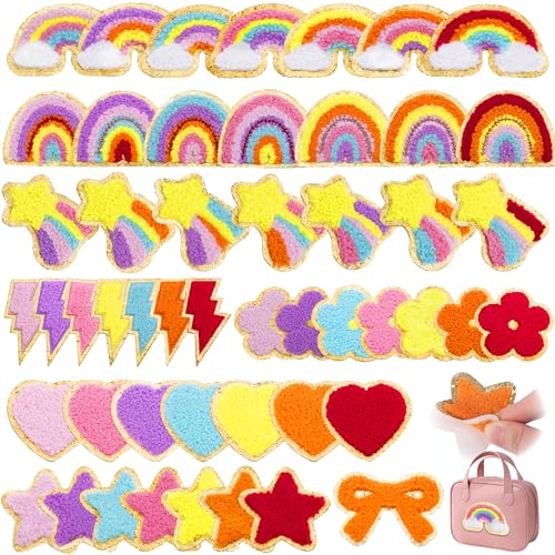 Adrette, niedliche Chenille-Patches, selbstklebend, bestickt, Regenbogen-Meteor, Blume, Herz, Stern, Beleuchtung, Boho-Aufkleber, zum Aufnähen, Reparaturflicken für Jacken, Jeans, Hüte, Rucksäcke, 50 Adrette, niedliche Chenille-Patches, selbstklebend, bestickt, Regenbogen-Meteor, Blume, Herz, Stern, Beleuchtung, Boho-Aufkleber, zum Aufnähen, Reparaturflicken für Jacken, Jeans, Hüte, Rucksäcke, 50 von FOGWOWO