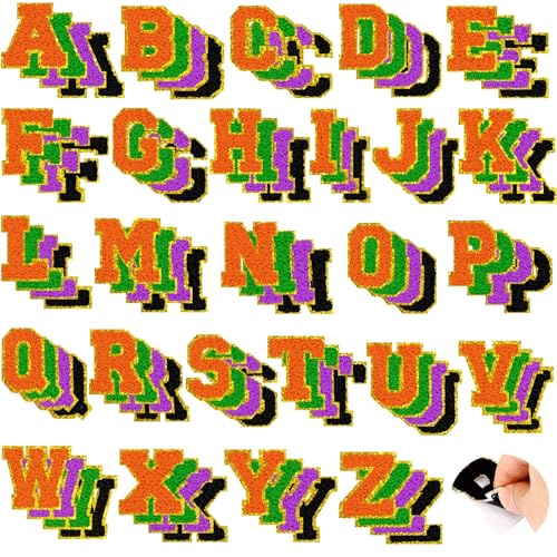 Halloween-Aufnäher, Chenille-Buchstaben-Aufnäher, selbstklebend, für Kleidung, A-Z, Varsity-Buchstaben-Aufkleber, bestickte Applikation zum Aufnähen für Hüte, Rucksäcke, Jacken, 104 Stück von FOGWOWO