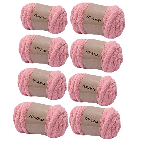 Super Bulky Chunky Blanket Chenille-Garn für Armstricken, luxuriöses dickes Polyester, Jumbo-Weben, Häkeln, Bastelgarne für Überwurf, Decken, Kissen (Blush Pink, 8 Stück/2 kg) von FOHOMA