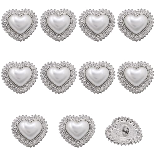 10 Stück Herz-Perlenknöpfe Gold Retro Vintage Perle Knöpfe Faux Pearl Buttons Herz Kristall Strass Knopf Perlen-Pfirsich-Herzknopf Vintage Perle Knöpfe für Kleidung, DIY Crafts Taschen Schuhe (Silber) 10 Stück Herz-Perlenknöpfe Gold Retro Vintage Perle Knöpfe Faux Pearl Buttons Herz Kristall Strass Knopf Perlen-Pfirsich-Herzknopf Vintage Perle Knöpfe für Kleidung, DIY Crafts Taschen Schuhe (Silber) von FOJIIUOK