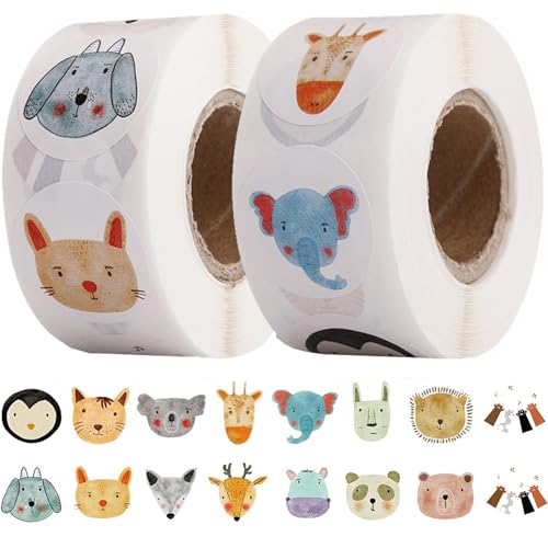 1000 Stück Motivationsaufkleber für Kinder, Belohnungssticker, Lehrer Animal Sticker Aufkleber Kinder, Tier Aufkleber Animal Sticker Rolle Dekoration Aufkleber für Schulen, Klassenzimmer, Zuhause von FOJIIUOK