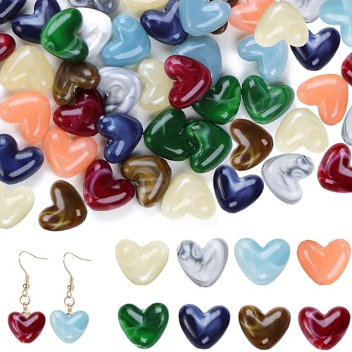 FOJIIUOK Herz Perlen Acrylperlen 100 Stück Edelstein Cabochon Acrylperlen Glücksbringer Stein Herzperlen zum Auffädeln Für Diy-schmuckherstellung, Halsketten, Armbänder, Ohrringe, Schlüsselanhänger von FOJIIUOK