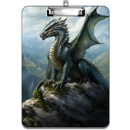 Modisches Design-Klemmbrett, strapazierfähiger, dünner Clip, Standard-A4-Briefgröße, vollfarbiges Kunststoff-Klemmbrett, speziell für Klassenzimmer und Büros, Azur-Drache von FOKBVNFLL