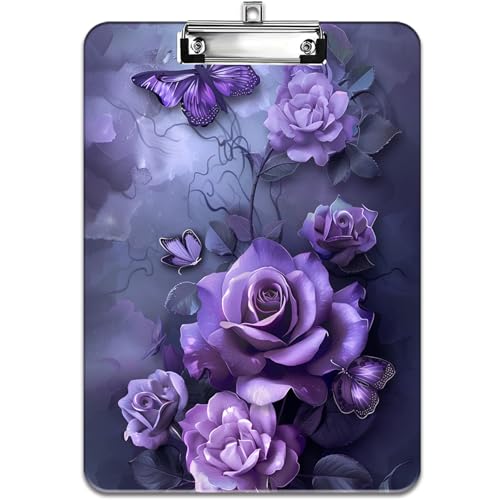 Modisches Design-Klemmbrett, strapazierfähiger, dünner Clip, Standard-A4-Briefgröße, vollfarbiges Kunststoff-Klemmbrett, speziell für Klassenzimmer und Büros, lila Rose von FOKBVNFLL