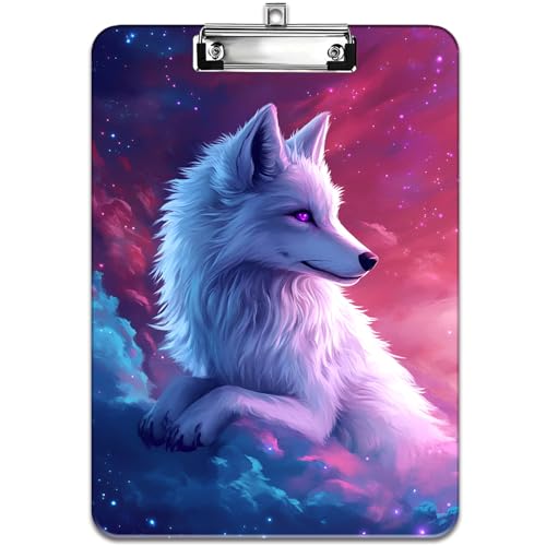 Modisches Design-Klemmbrett, strapazierfähiger, dünner Clip, Standard-A4-Briefgröße, vollfarbiges Kunststoff-Klemmbrett, speziell für Klassenzimmer und Büros, niedlicher Wolf von FOKBVNFLL