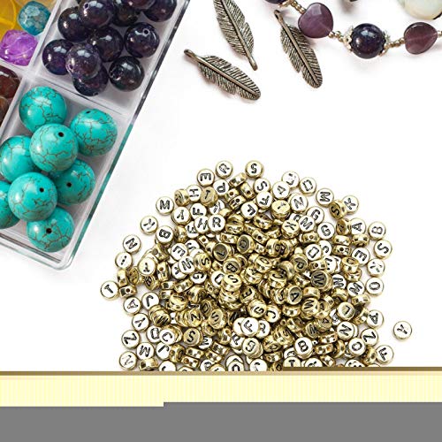 Brief Perlen, Alphabet Brief Perlen Alphabet Perlen Kit Praktische runde Alphabet Perlen Perlen, Schmuck für Bastelkleidung DIY(Golden) von FOKH