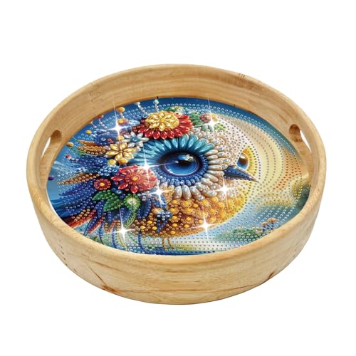 FOKULUNDA DIY Diamond Painting Tray Decorative Diamond Wooden Serving Tray with Handle Diamond Art Painting Diameter 21.5cm(F16) von FOKULUNDA