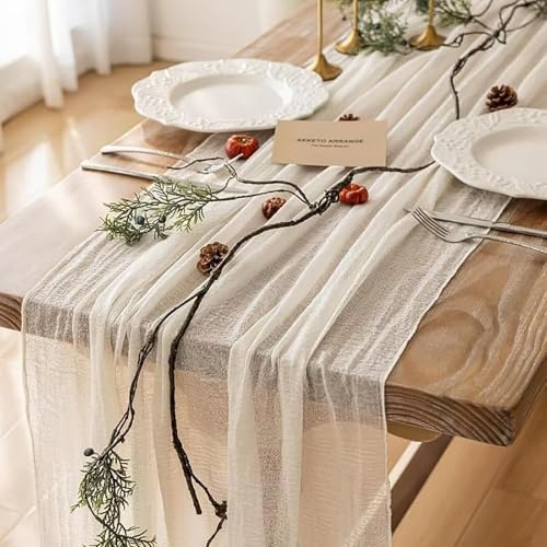 FOLAI 4 Stück Boho Tischläufer aus Käsetuch Table Runner Table Cloth – Rustikale Hochzeitstischdeko für Brautdusche, Geburtstag & Feiern (90x300cm) – Öko-Baumwolle & Wiederverwendbar （Cremefarben） von FOLAI