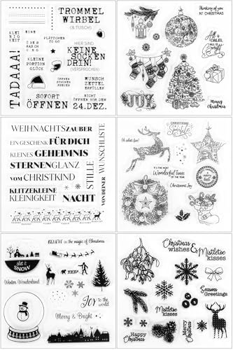 Silikonstempel Weihnachten Set, 6 Blätter Clear Stamp Weihnachten, Frohe Weihnachten Stempelset, Silikonstempel Winter, Clear Stempel Set für DIY Bullet Journal Scrapbooking Fotoalbum von FOLANVOFF