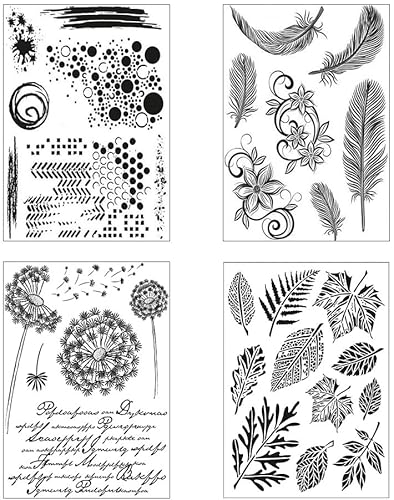 Silikonstempel Blätter Kreis Feder und Löwenzahn Set 6 Blätter Clear Stamps Blumen Blätter Engel Clear Stamp Set für DIY Bullet Journal Scrapbooking Fotoalbum Geburtstag Stempelset von FOLANVOFF