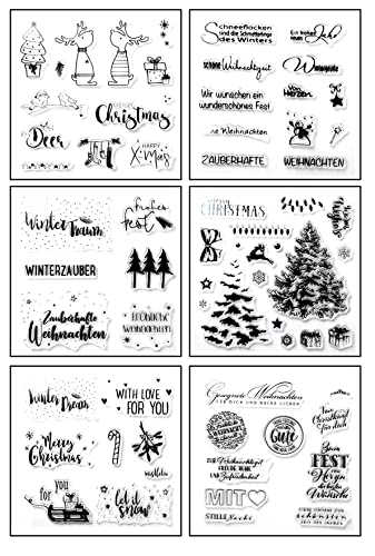 Silikonstempel Weihnachten Deutsch, 6 Blätter Clear Stamp, Frohe Weihnachten Stempel, Winter Silikonstempel, Clear Stempel Set für DIY Bullet Journal Scrapbooking Fotoalbum von FOLANVOFF