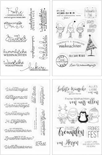 Silikonstempel Weihnachten Deutsch, 4 Blätter Clear Stamp Weihnachten, Frohe Weihnachten Stempelset, Silikonstempel Winter, Clear Stempel Set für DIY Bullet Journal Scrapbooking Fotoalbum von FOLANVOFF