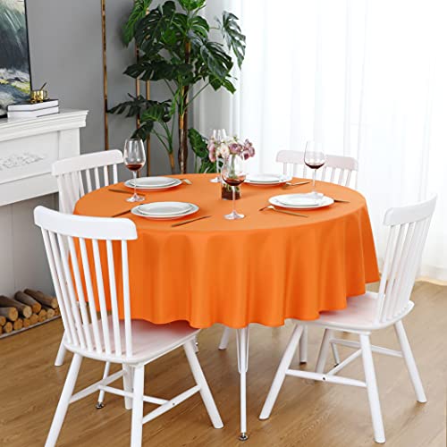 FOLINS&HOME Orange, runde Tischdecke, 178 cm, wasserdicht, strapazierfähig, knitterfrei, Polyestergewebe, Tischdecke, auslaufsicher, waschbar, für Partys, Camping, Bankett, drinnen und draußen von FOLINS&HOME
