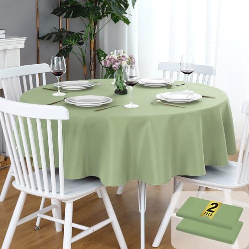 FOLINS&HOME Runde Tischdecke, Salbeigrün, 178 cm, wasserdicht, 210 g/m², knitterfrei, Polyester, auslaufsicher, waschbar, abwischbar, Tischdecke für Party, Hochzeit, Esszimmer, 2 Stück von FOLINS&HOME