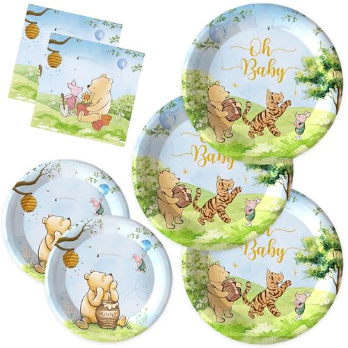 Blauer Winnie-Bär-Partyzubehör für Jungen, Babyparty, Puuh-Bär-Dekorationen, Geschirr-Set, Babyparty, Geburtstagsparty-Set, Teller, Servietten für 30 Gäste, Kinder, 30 Stück von FOLNESH