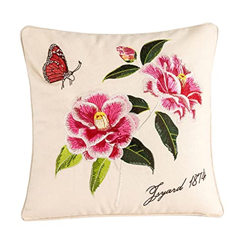 FOLODA Klassisches Leinenwurf Kissen Für Fall Vintage Pfingstrose Stickkissen Pfingstrose Blumenstickkissenbezug von FOLODA
