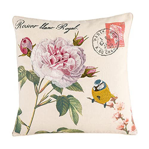 FOLODA Klassisches Leinenwurf Kissen Für Fall Vintage Pfingstrose Stickkissen Pfingstrose Blumenstickkissenbezug von FOLODA