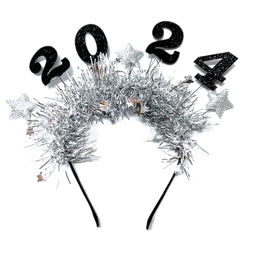 FOLODA Lametta 2024 Happy New Year Stirnband Kunststoff Pailletten Weihnachten Kopfschmuck Kronen Haarreifen Neujahr Kopfschmuck Abschlussball Requisiten Foto Requisiten Haarschmuck von FOLODA