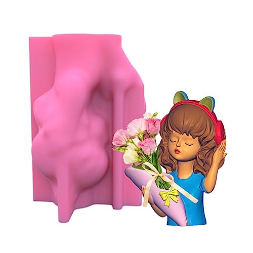 Kopfhörer Girl Gypsum Silikonform Sukkulenten Beton Blumentopf Vase Gipszement Tonform Pflanzenhalter Kopfhörer Mädchen Vase Silikonformen von FOLODA